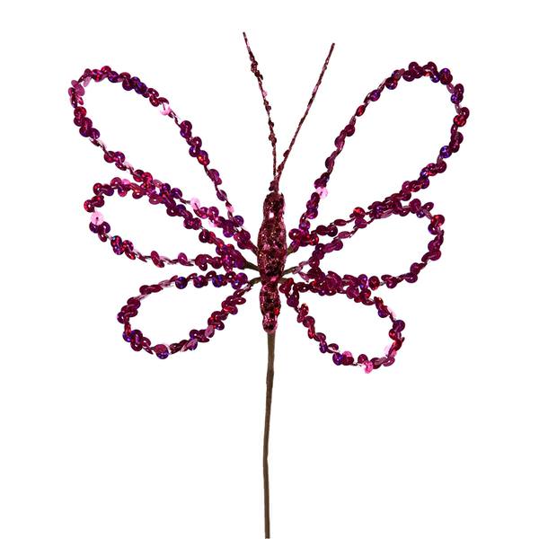 7.5" Artificial Fuchsia Sequin Butterfly Pick