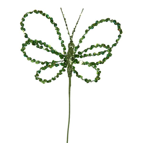 7.5" Artificial Light Green Sequin Butterfly Pick