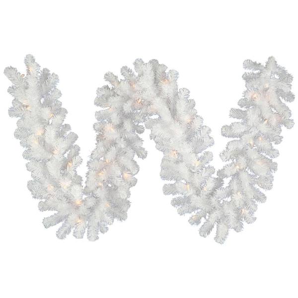 9' x 16" Artificial Crystal White Spruce Garland 100 Warm White Italian LED Lights