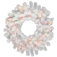 Vickerman 36" Artificial Crystal White Wreath 100 Multi-Color LED Lights