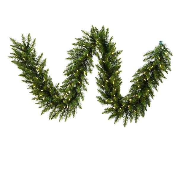 9' x 14" Artificial Camdon Fir Garland 100 Warm White Italian LED Lights