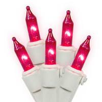 View 50 Light 16' White Wire Pink Miniature String with 4" Spacing