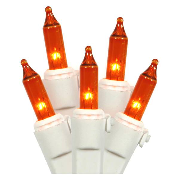 10 Light White Wire Amber Miniature String with 3" Spacing