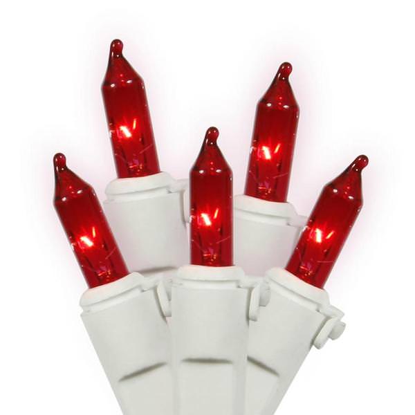 100 Light 33' White Wire Red DuraLit Miniature String with 4" Spacing