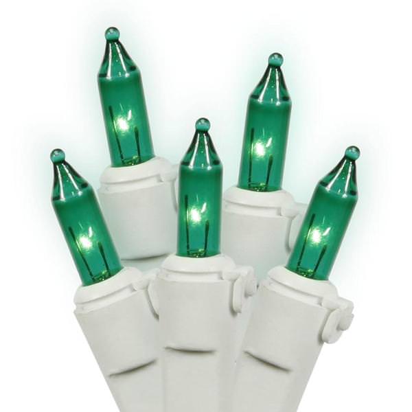 100 Light 33' White Wire Green Miniature String with 4" Spacing