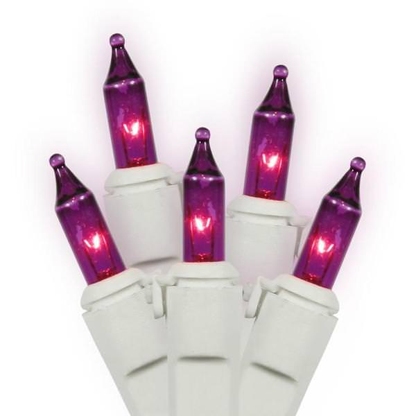 100 Light 33' White Wire Purple Miniature String with 4" Spacing