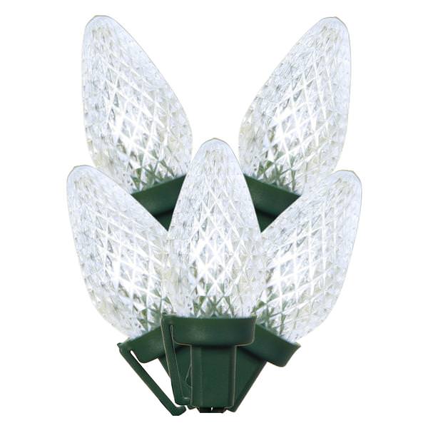 25 Light 16' Green Wire Pure White LED C7 String with 8" Spacing