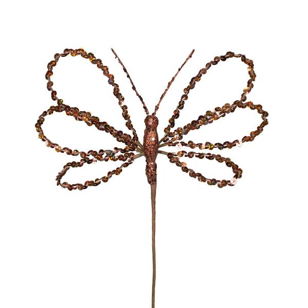 7.5" Artificial Chocolate Sequin Butterfly Pick