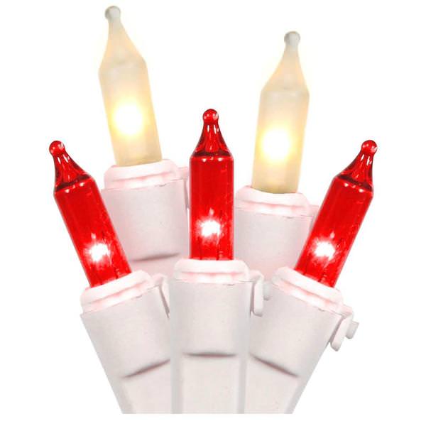 100 Light 9' Red / Frosted White Mini Light Icicle Set with 4" Spacing