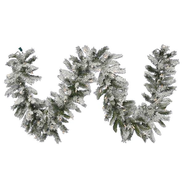 9' x 12" Artificial Flocked Sugar Pine Garland 100 Clear Lights