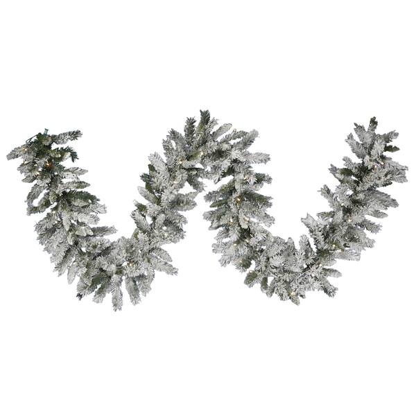 9' x 12" Artificial Flocked Sugar Pine Garland 45 LED Warm White Lights