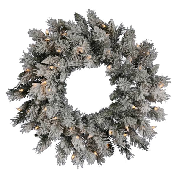 24" Artificial Flocked Sugar Pine Wreath 50 Clear Lights