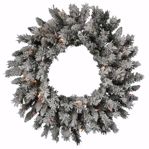 24" Artificial Flocked Sugar Pine Wreath 50 Multi-Color Lights
