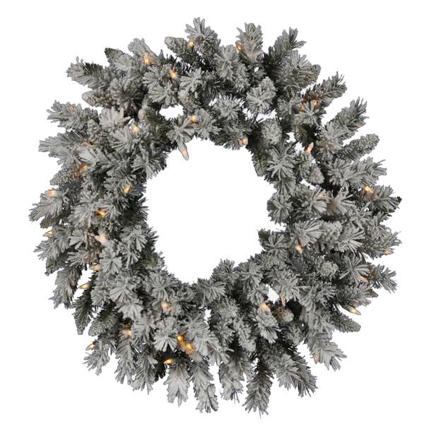 30" Artificial Flocked Sugar Pine Wreath 50 Clear Lights