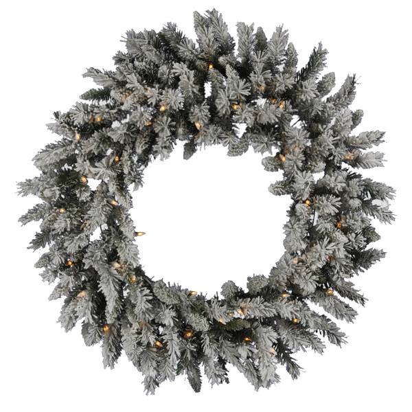 36" Artificial Flocked Sugar Pine Wreath 100 Clear Lights