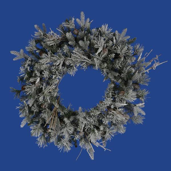 24" Artificial Frosted Wistler Fir with Pine Cones and Grapevines