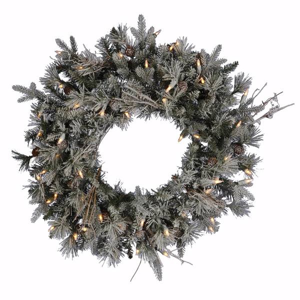 24" Artificial Frosted Wistler Fir Wreath 50 Clear Lights