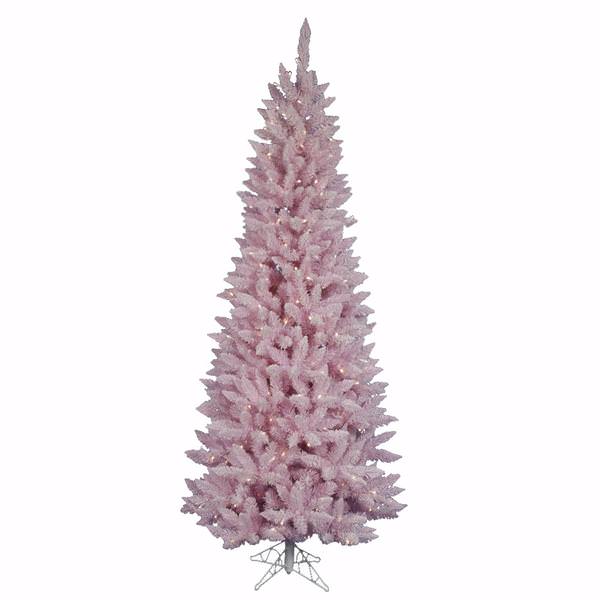 9' x 45" Flocked Pink Spruce 600 Italian LED Warm White Lights