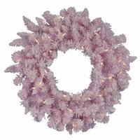 Vickerman 30" Artificial Flocked Pink Spruce Wreath 50 Clear Miniature Lights