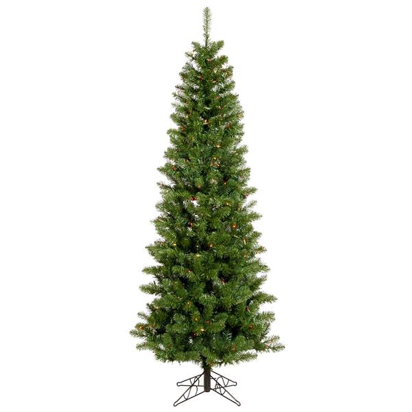7.5' x 36" Artificial Salem Pencil Pine 300 Italian LED Multi-Color Lights