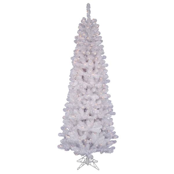 7.5' x 36" White Salem Pencil Pine 300 Italian LED Warm White Lights