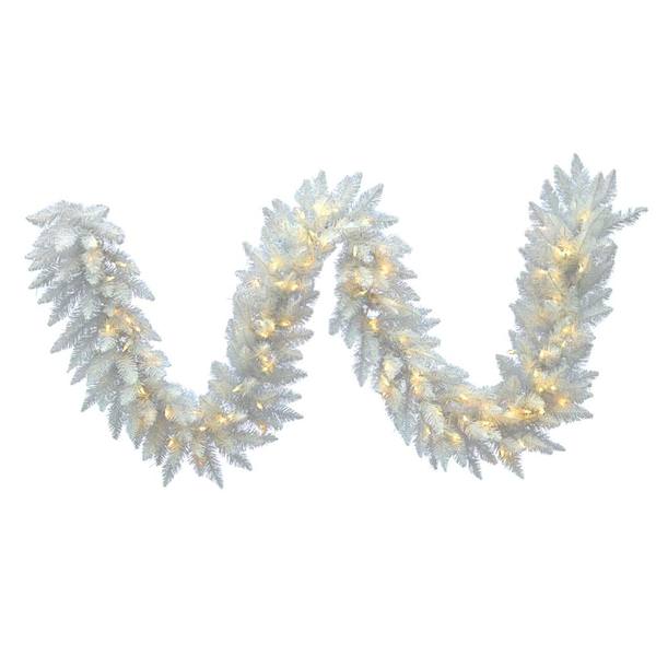 9' x 14" Artificial Sparkle White Spruce Garland 100 Pure White Frosted Italian LED Lights