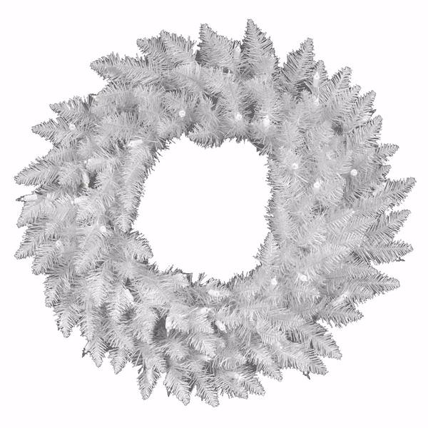 24" Artificial Crystal White Spruce Wreath 50 Italian LED Multi-Color Lights