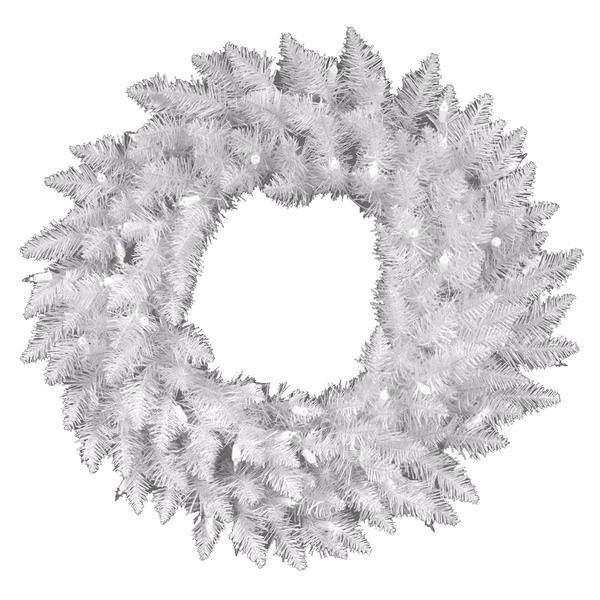 22" Artificial Crystal White Spruce Wreath 50 Italian LED Pure White Lights