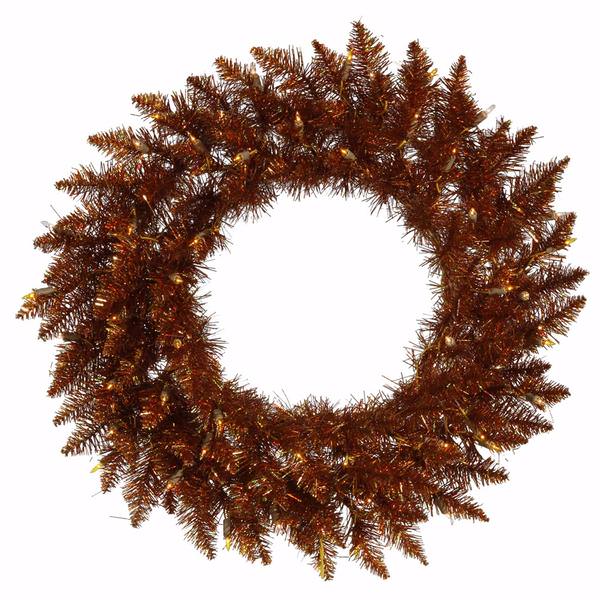 24" Artificial Copper Spruce Wreath 50 Clear/Amber Lights
