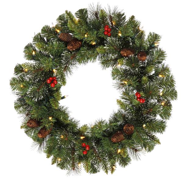 24" Artificial Mixed Pine Wreath 35 Clear Lights