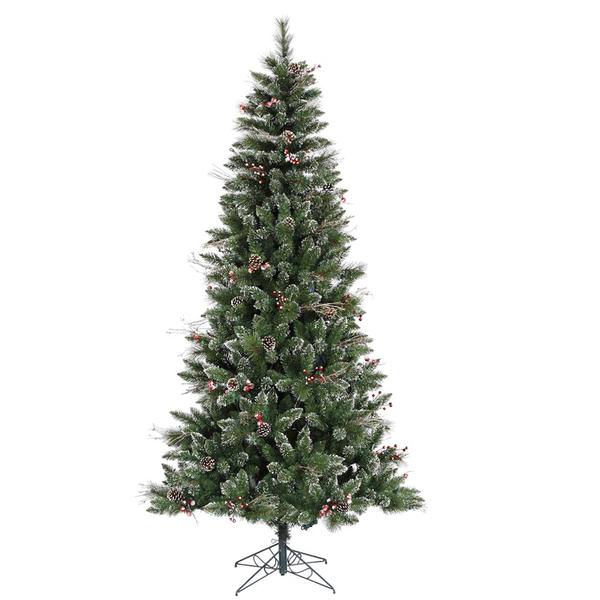 7' x 42" Artificial Snow Tipped Berry Pine with Pine Cones, Vines and Berries