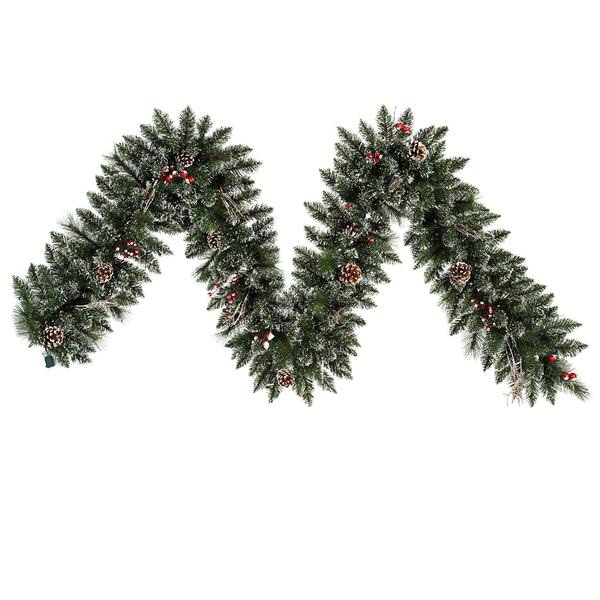 9' x 12" Artificial Snow Tipped Berry Pine Garland with Pine Cones, Vines and Berries
