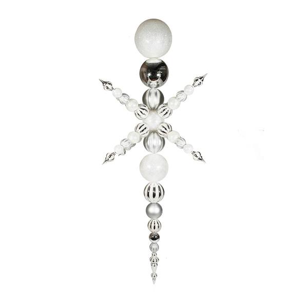 76" White Iridescent Shiny Matte Glitter Snowflake Finial Ornament