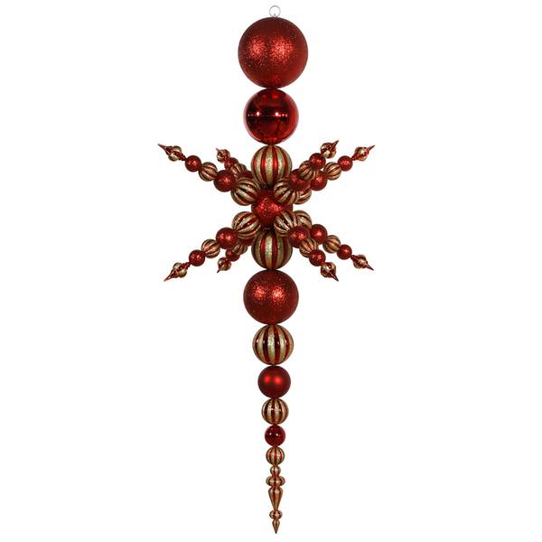 76" Red Shiny Matte Ceramic Snowflake Finial Ornament