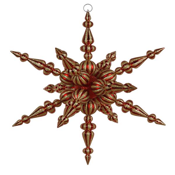 30" Red Shiny Matte Glitter Radical Snowflake Ornament