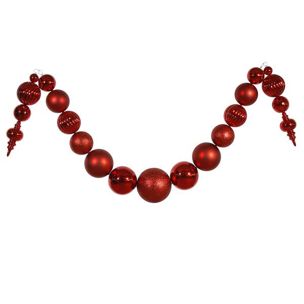 14' Red Shiny Matte Ball Garland Ornament