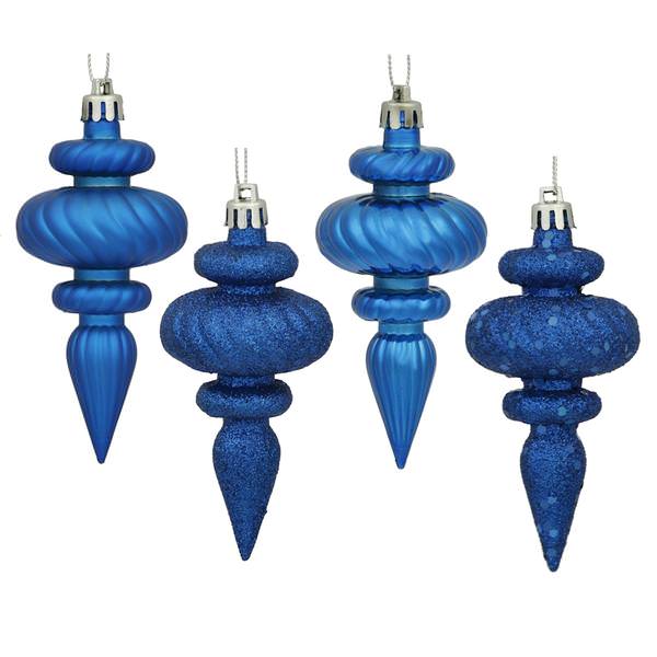 4" Blue Finial Shiny Matte Glitter Sequin Ornament (8 pack)