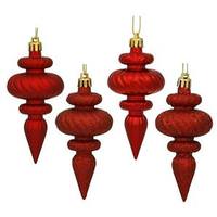 Vickerman 4" Red Finial Shiny Matte Glitter Sequin Ornament (8 pack)