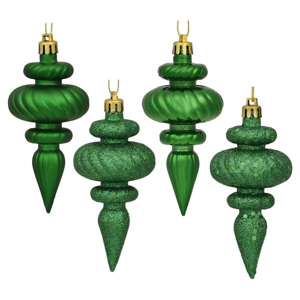 4" Green Finial Shiny Matte Glitter Sequin Ornament (8 pack)