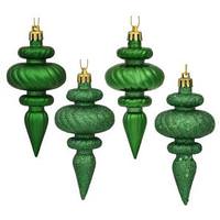 Vickerman 4" Green Finial Shiny Matte Glitter Sequin Ornament (8 pack)