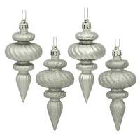 View 4" Silver Finial Shiny Matte Glitter Sequin Ornament (8 pack)