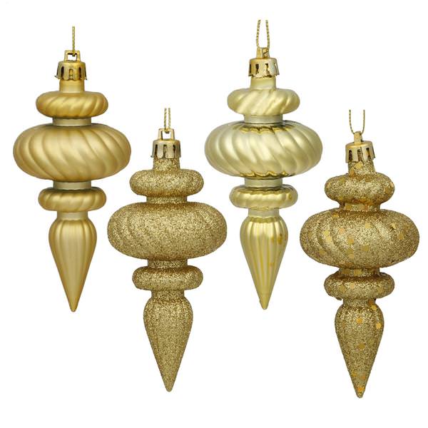 4" Gold Finial Shiny Matte Glitter Sequin Ornament (8 pack)