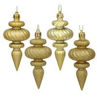 View 4" Gold Finial Shiny Matte Glitter Sequin Ornament (8 pack)