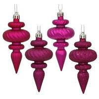 Vickerman 4" Magenta Shiny Matte Glitter Sequin Finial Ornament (8 pack)