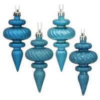Vickerman 4" Turquoise Finial Shiny Matte Glitter Sequin Ornament (8 pack)