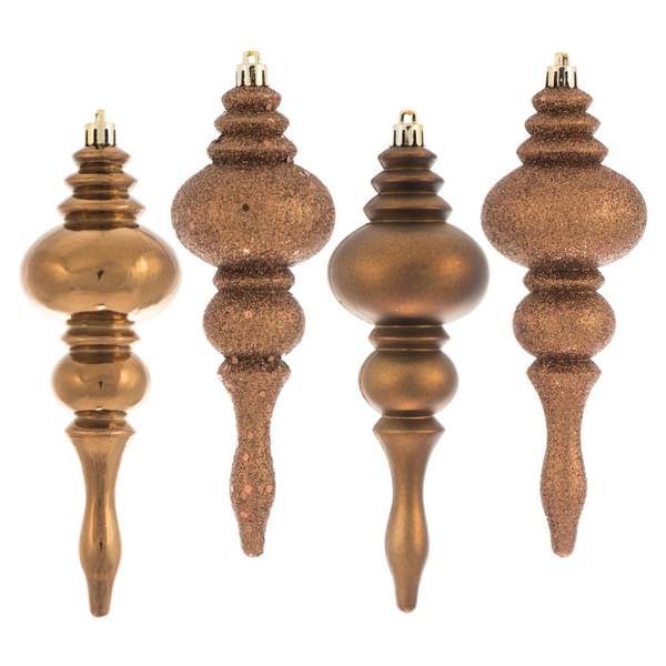 7" Mocha 4 Assorted Finish Finial Ornament (8 pack)