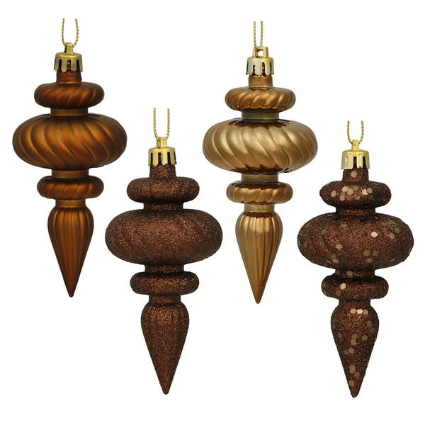 4" Mocha 4 Assorted Finish Finial Ornament (8 pack)