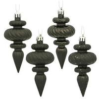 View 4" Black Shiny Matte Glitter Sequin Finial Ornament (8 pack)