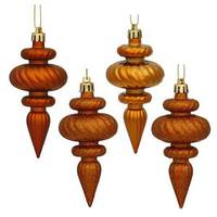 Vickerman 4" Burnished Orange Shiny Matte Glitter Sequin Finial Ornament (8 pack)