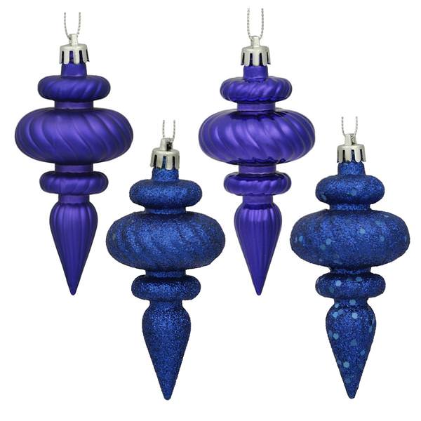4" Cobalt Shiny Matte Glitter Sequin Finial Ornament (8 pack)